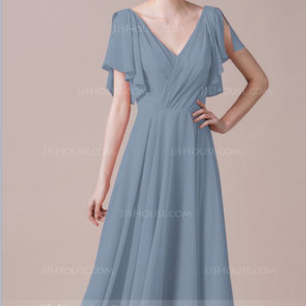 Steel blue bridesmaid dress